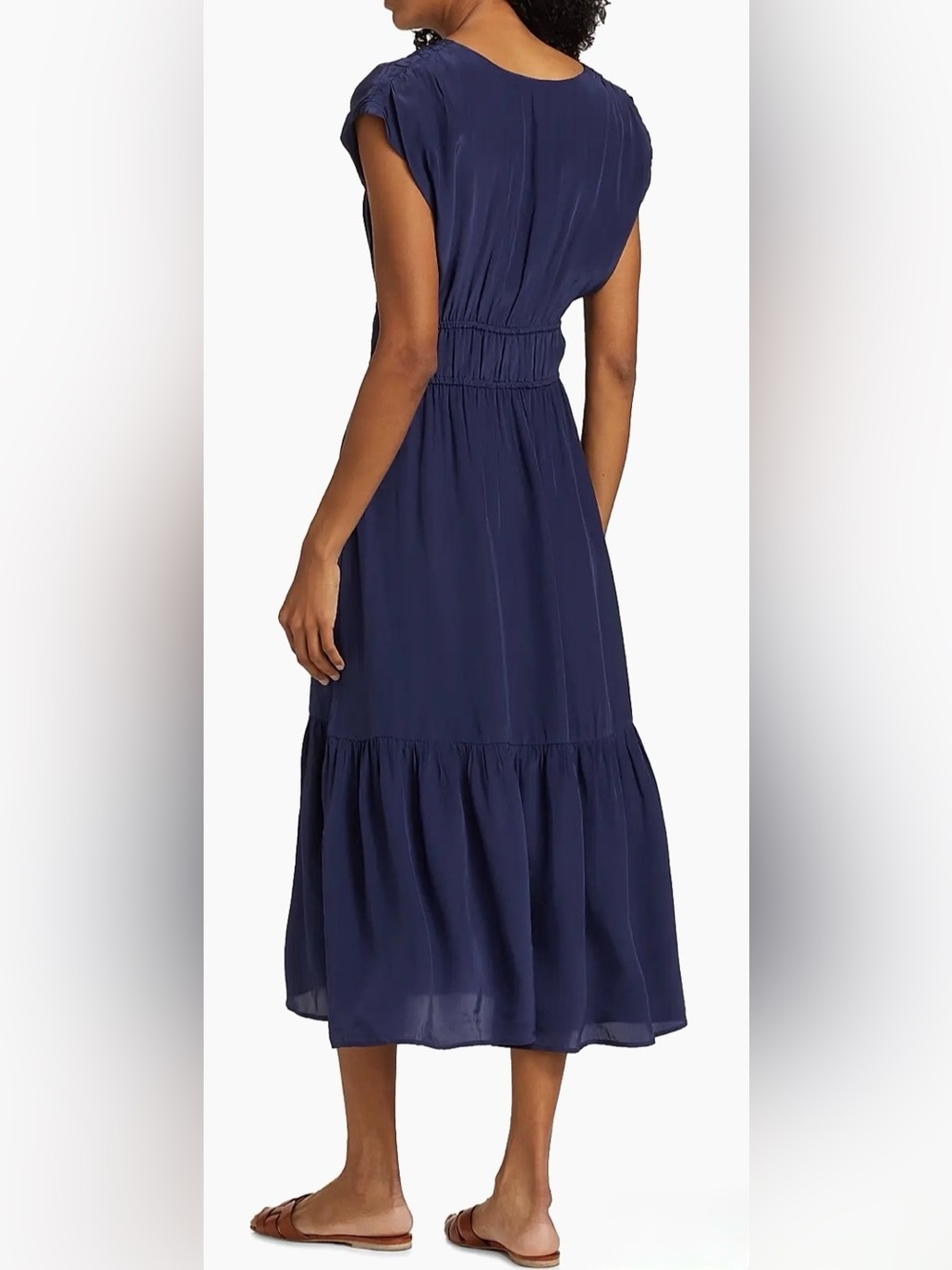Rails Aletta Dress Admiral Navy Blue Tie Waist V Neck Sleeveless Midi Small S - Picture 3 of 11